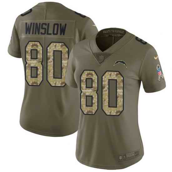 Nike Chargers #80 Kellen Winslow Olive Camo Womens Stitched NFL Limited 2017 Salute to Service Jersey